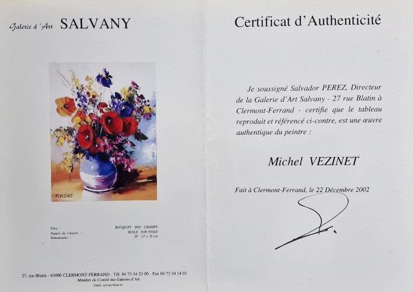 Michel VÉZINET (né en 1957), Huile/toile d'origine, signée - Fleur, Bouquet, Nature Morte, Vase
