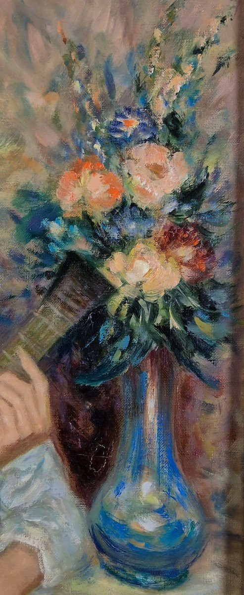 Pierre Eugène DUTEURTRE (1911-1989), Olio/tela originale, firmato - Carattere, Musica, Fiore