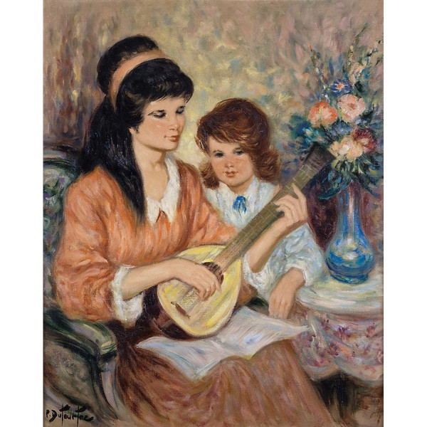 Pierre Eugène DUTEURTRE (1911-1989), Olio/tela originale, firmato - Carattere, Musica, Fiore