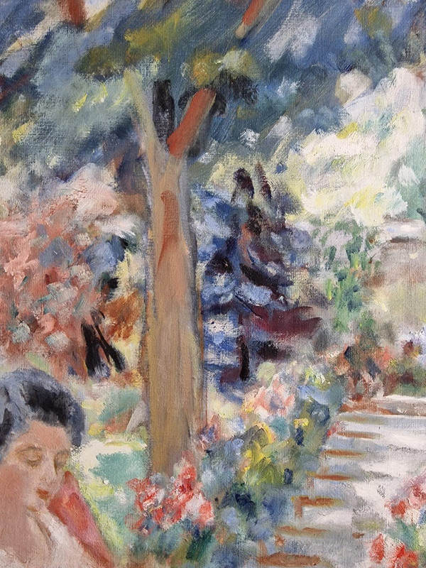 Paul LOISEAU (1893-1970), Olio originale su tela, firmato - Donna, giardino, casa, fiore, estate