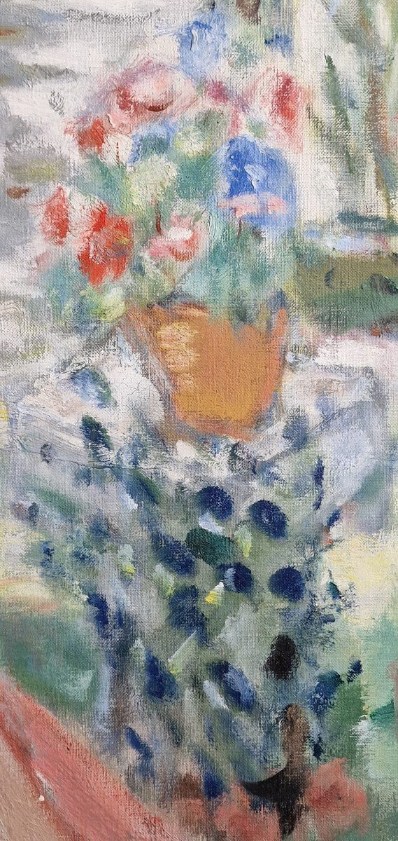 Paul LOISEAU (1893-1970), Olio originale su tela, firmato - Donna, giardino, casa, fiore, estate