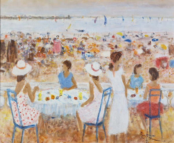 Alain ROUSSEAU (né en 1926) Huile/toile d'origine signée - Mer, Plage, Côte d'Azur, Sud, Bateau