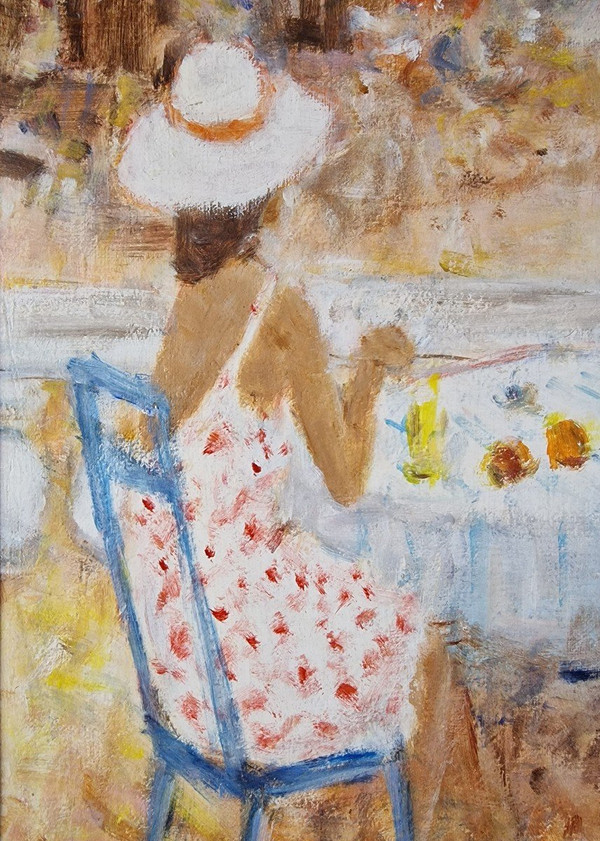 Alain ROUSSEAU (né en 1926) Huile/toile d'origine signée - Mer, Plage, Côte d'Azur, Sud, Bateau