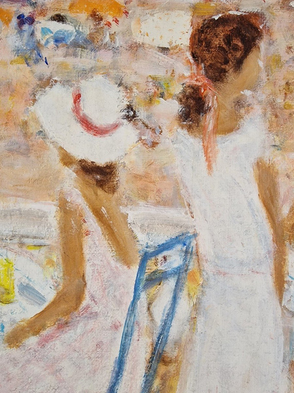 Alain ROUSSEAU (né en 1926) Huile/toile d'origine signée - Mer, Plage, Côte d'Azur, Sud, Bateau