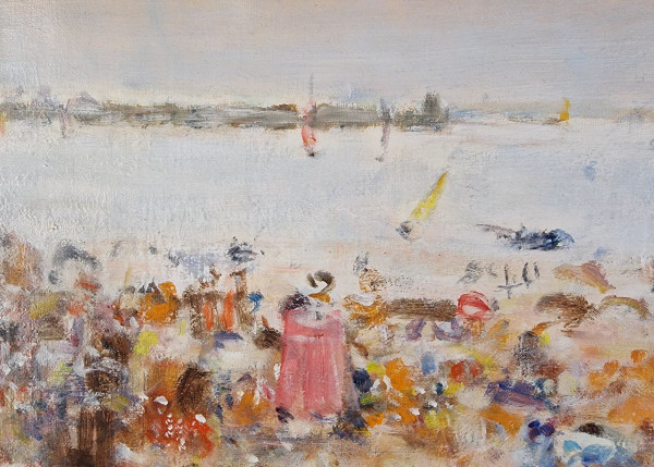 Alain ROUSSEAU (né en 1926) Huile/toile d'origine signée - Mer, Plage, Côte d'Azur, Sud, Bateau