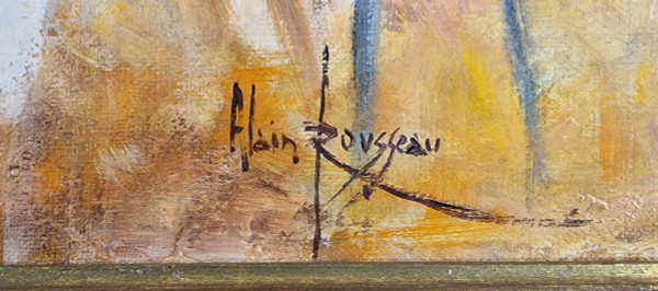 Alain ROUSSEAU (né en 1926) Huile/toile d'origine signée - Mer, Plage, Côte d'Azur, Sud, Bateau