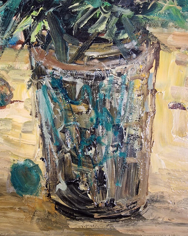 Raymond THIALIER (1913-2005) Original Öl/Leinwand, signiert – Stillleben, Blume, Obst, Vase