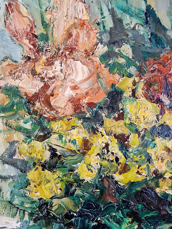 Raymond THIALIER (1913-2005) Original Öl/Leinwand, signiert – Stillleben, Blume, Obst, Vase