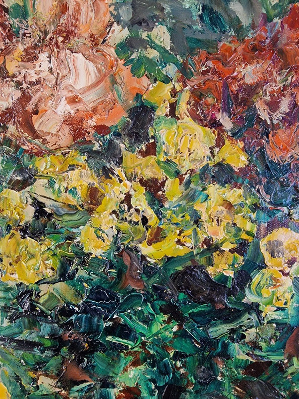 Raymond THIALIER (1913-2005) Original Öl/Leinwand, signiert – Stillleben, Blume, Obst, Vase