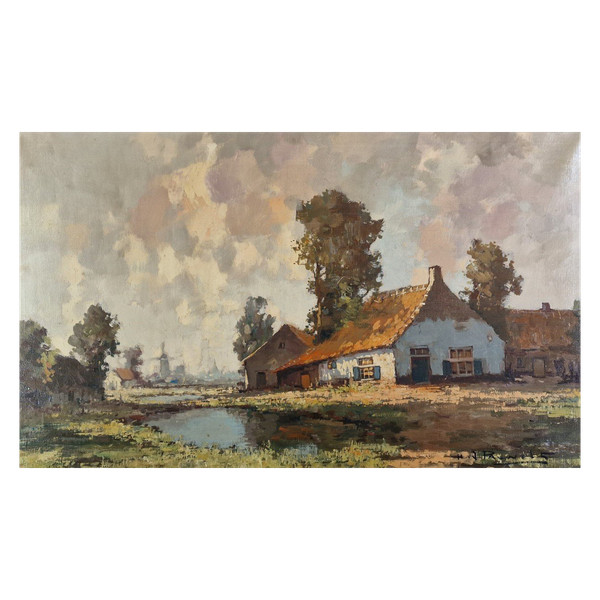 Henri Joseph PAUWELS (1903-1983) Original großes Ölgemälde, signiert - Landschaft, Mühle, Holland