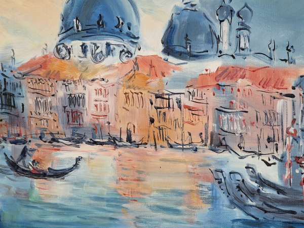 Catherine GARROS (née en 1954) Huile/toile d'origine, signée - Venise, Italie, Mer, Gondole