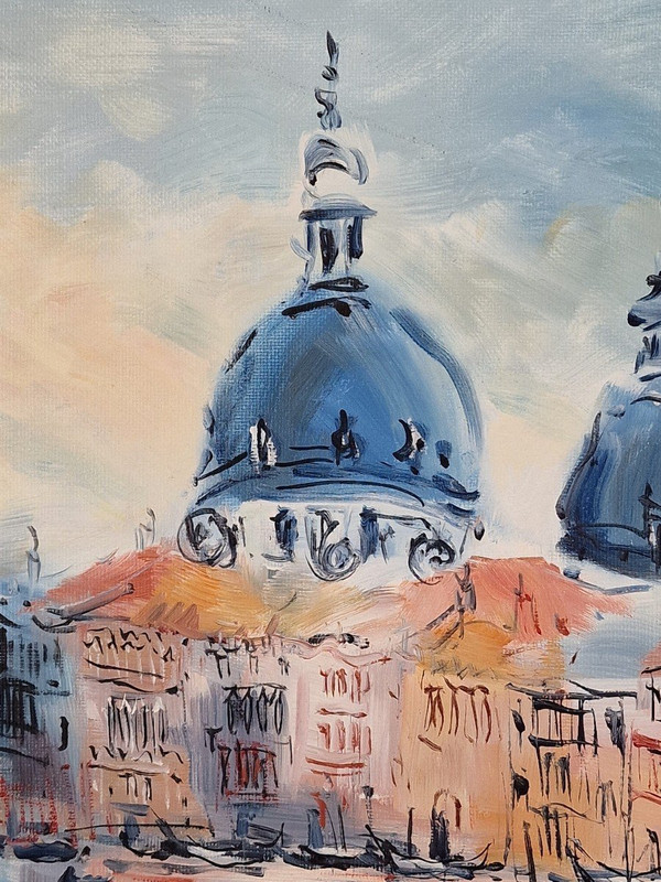 Catherine GARROS (née en 1954) Huile/toile d'origine, signée - Venise, Italie, Mer, Gondole