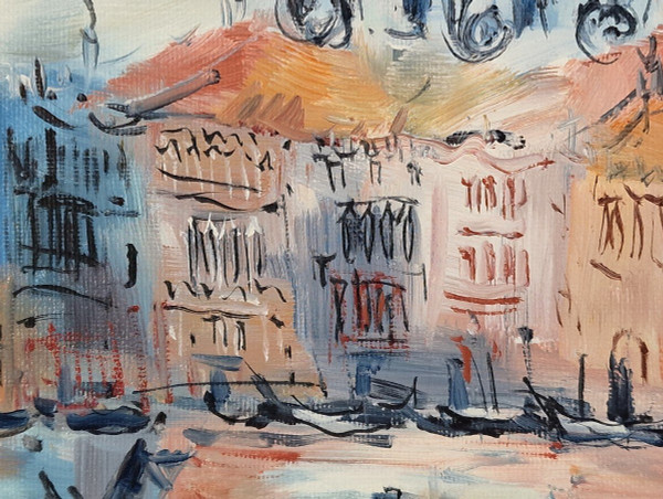 Catherine GARROS (née en 1954) Huile/toile d'origine, signée - Venise, Italie, Mer, Gondole