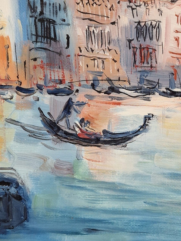 Catherine GARROS (née en 1954) Huile/toile d'origine, signée - Venise, Italie, Mer, Gondole