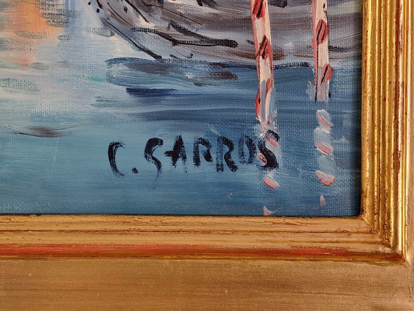 Catherine GARROS (née en 1954) Huile/toile d'origine, signée - Venise, Italie, Mer, Gondole