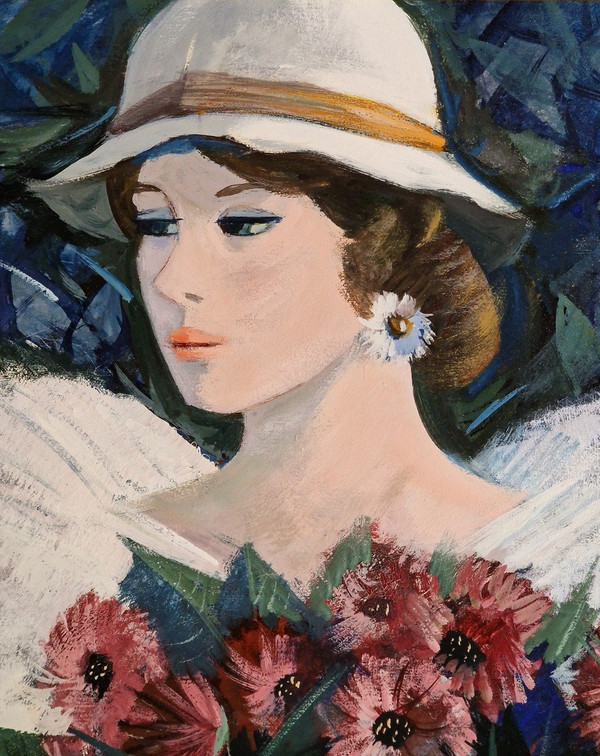 Charles LEVIER (1920-2003) Huile/toile d'origine, signée - Jardin, Fleurs, Femme, Personnage