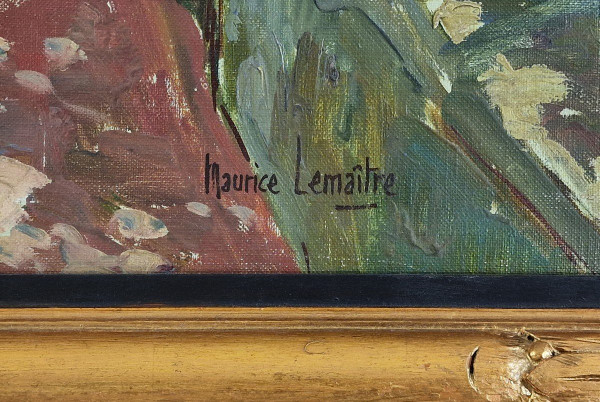 Maurice LEMAITRE (1929-2018) Olio/tela originale, firmato - Paesaggio, Barca, Fiume, Melun