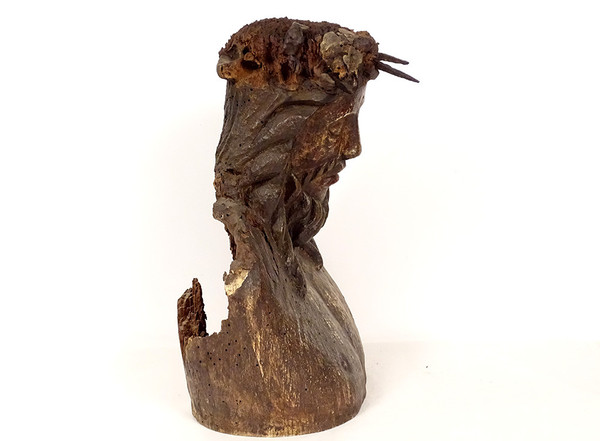 Statue Bust Christ Crown Thorns Wood Carved High Period 14th-15th century