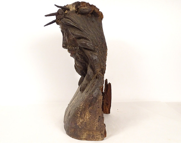 Statue Bust Christ Crown Thorns Wood Carved High Period 14th-15th century