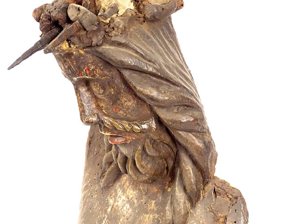 Statue Bust Christ Crown Thorns Wood Carved High Period 14th-15th century