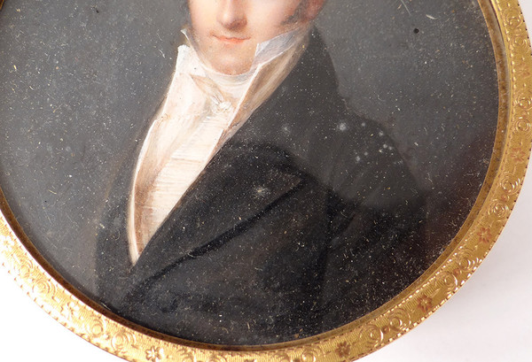 Box Round Miniature Portrait Noble Man Chasselat Solid Gold 1809 19th century