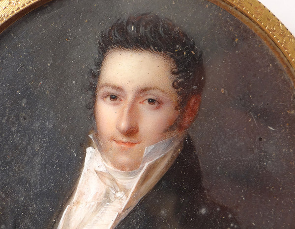 Box Round Miniature Portrait Noble Man Chasselat Solid Gold 1809 19th century