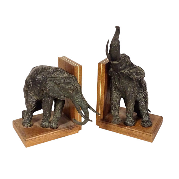Pair of bookends Elephant sculptures Ary Bitter Bronze Art Deco 20th century
