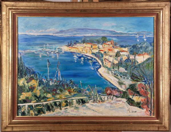 Marie SION (née en 1956) Huile/toile d'origine, signée - Mer, Saint tropez, Plage, Voilier, Sud