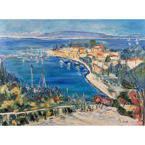 Marie SION (née en 1956) Huile/toile d'origine, signée - Mer, Saint tropez, Plage, Voilier, Sud