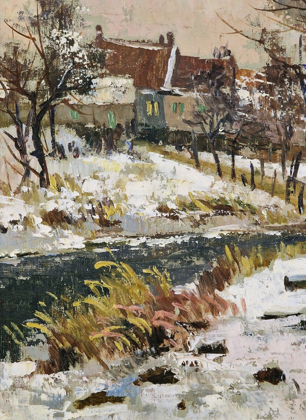 Maurice LEMAITRE (1929-2018) Original Öl/Leinwand, signiert – Landschaft, Schnee, Winter