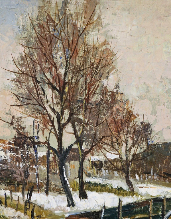 Maurice LEMAITRE (1929-2018) Original Öl/Leinwand, signiert – Landschaft, Schnee, Winter