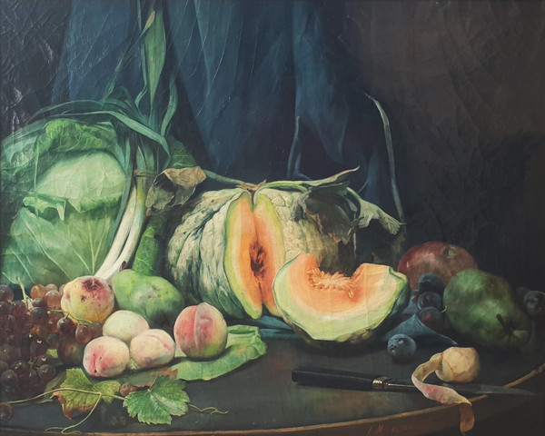 Hippolyte MICHAUD - Nature morte aux fruits et aux légumes