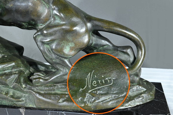 Bronze "Brüllender Löwe" signiert Nerin - Anfang 20.
