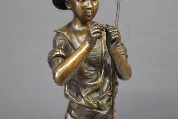 Bronze by Lavergne depicting a fisherman, circa 1900