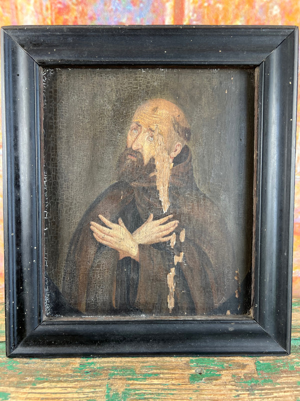 Tableau portrait de  Saint Bernard en prière 17eme