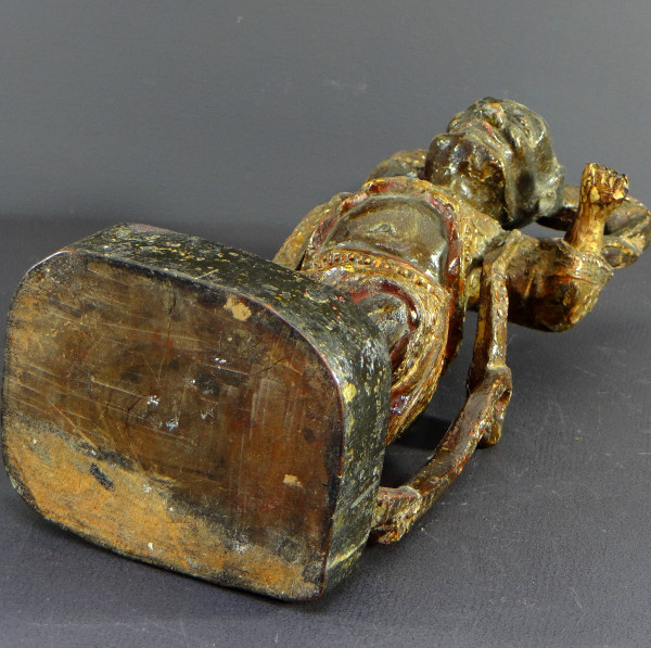 China, Early 20th Century or Earlier, Lacquered Wood Temple Guardian Statue.