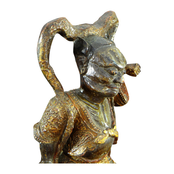 China, Early 20th Century or Earlier, Lacquered Wood Temple Guardian Statue.