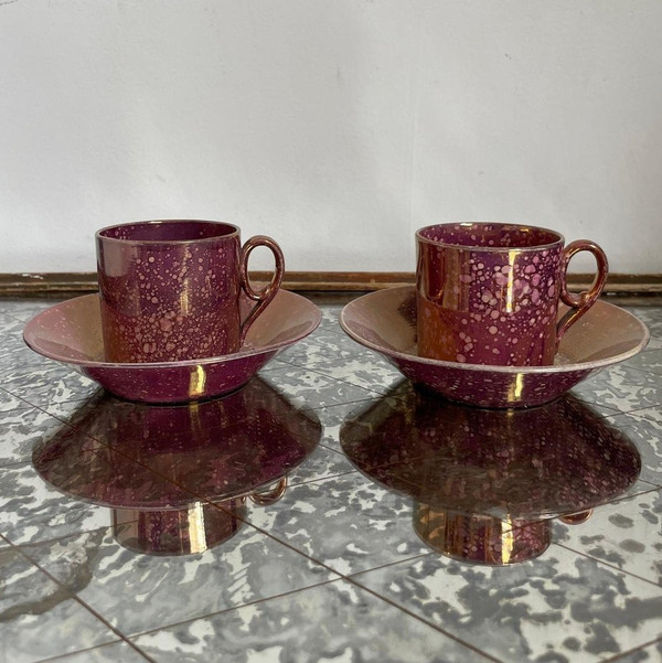 Sarreguemines, circa 1830 - pair of Burgos litron cups - porphyry-style earthenware