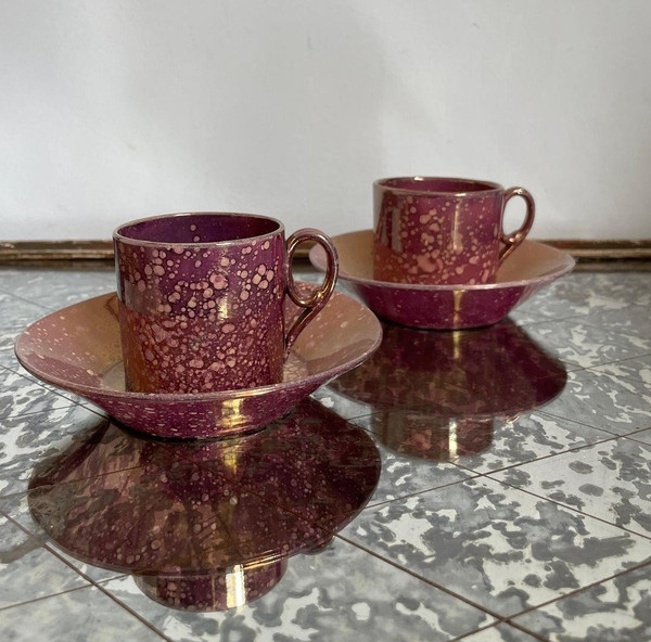 Sarreguemines, circa 1830 - pair of Burgos litron cups - porphyry-style earthenware