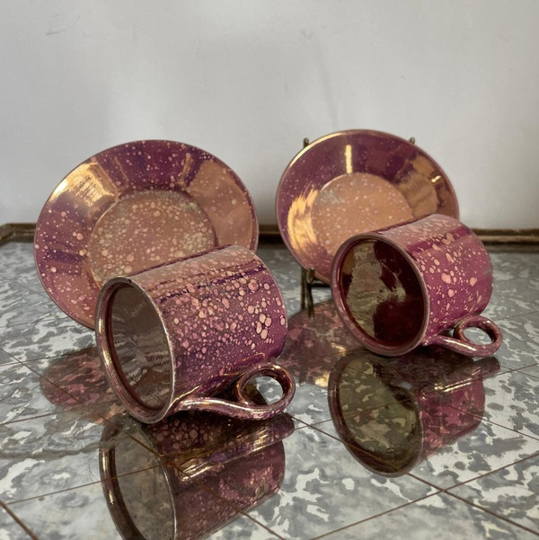 Sarreguemines, circa 1830 - pair of Burgos litron cups - porphyry-style earthenware