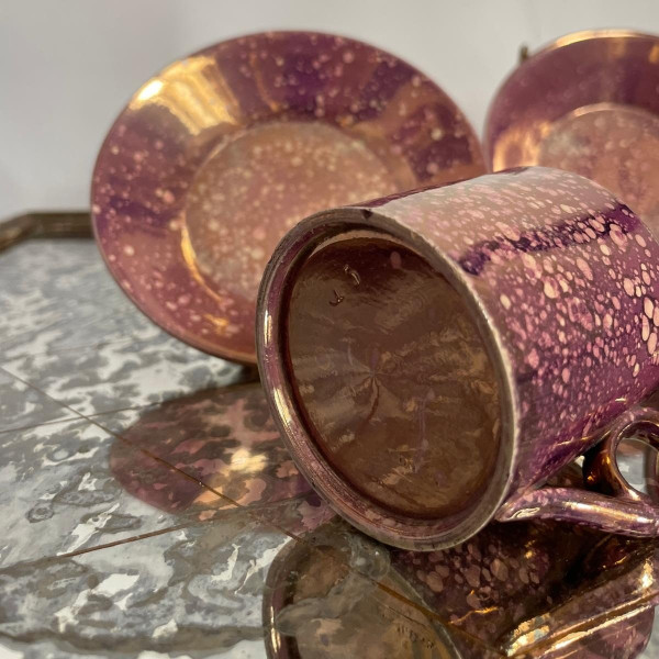 Sarreguemines, circa 1830 - pair of Burgos litron cups - porphyry-style earthenware