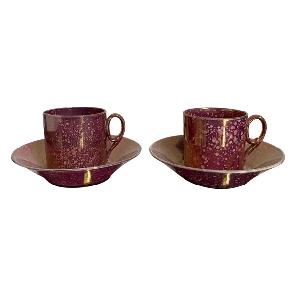 Sarreguemines, circa 1830 - pair of Burgos litron cups - porphyry-style earthenware