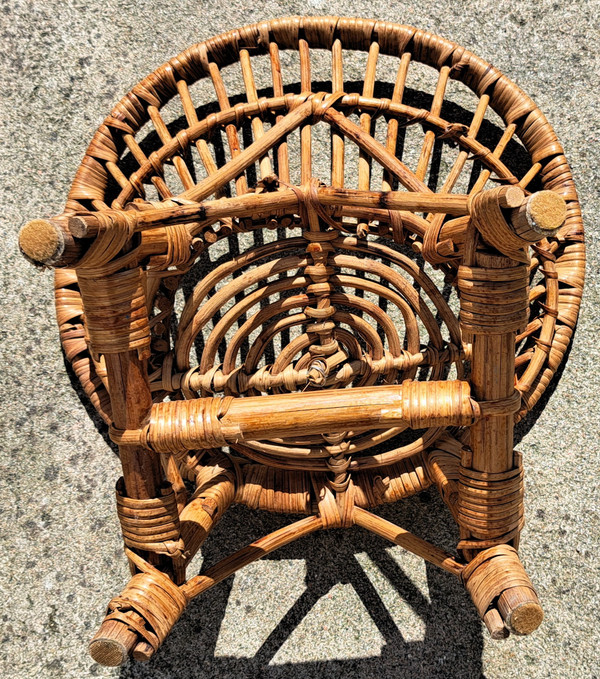 Poltrona rotonda in rattan per bambini degli anni '70