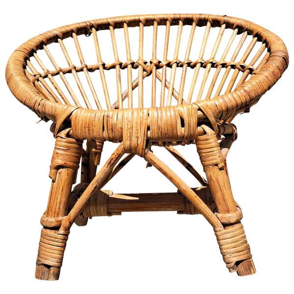 Poltrona rotonda in rattan per bambini degli anni '70