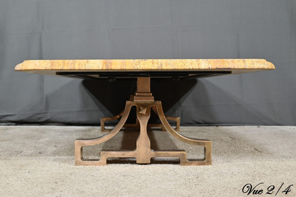 Table Basse en Laiton et Travertin, époque Art Déco – 1930