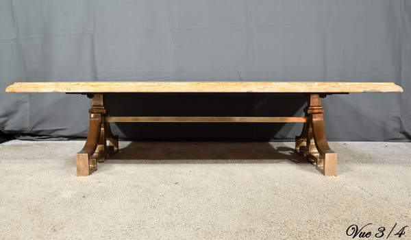 Table Basse en Laiton et Travertin, époque Art Déco – 1930