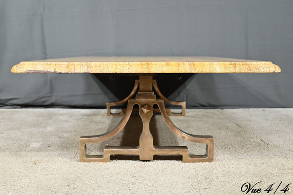 Table Basse en Laiton et Travertin, époque Art Déco – 1930
