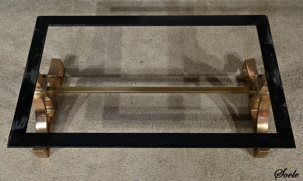 Table Basse en Laiton et Travertin, époque Art Déco – 1930