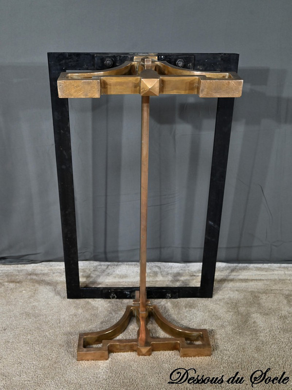 Table Basse en Laiton et Travertin, époque Art Déco – 1930