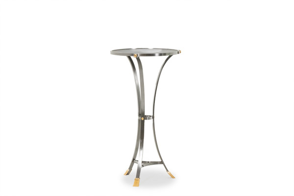 Guéridon « Canabas » en cuir patiné, acier, et laiton doré. Contemporain. LS59502209H